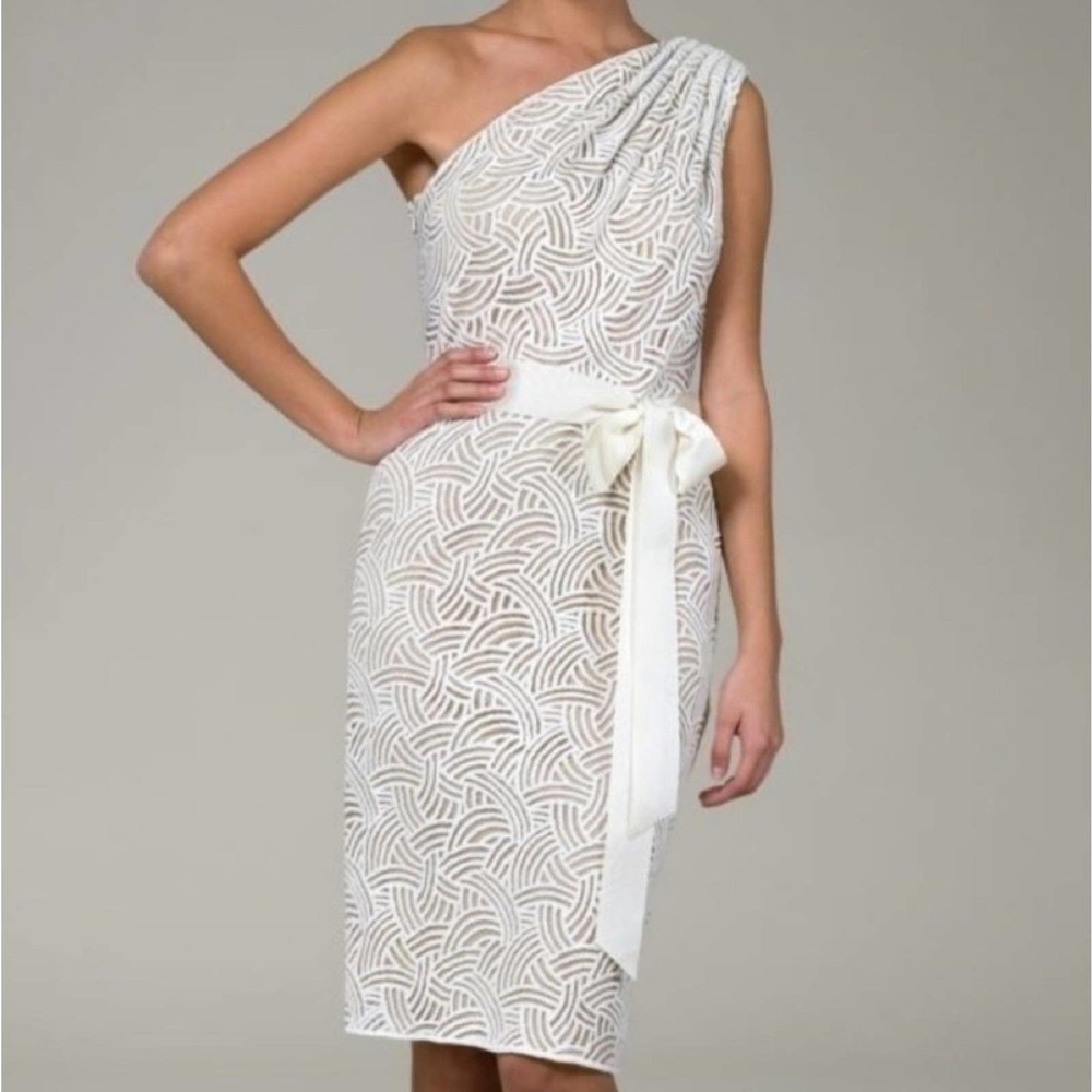 Tadashi Shoji White One Shoulder Dress